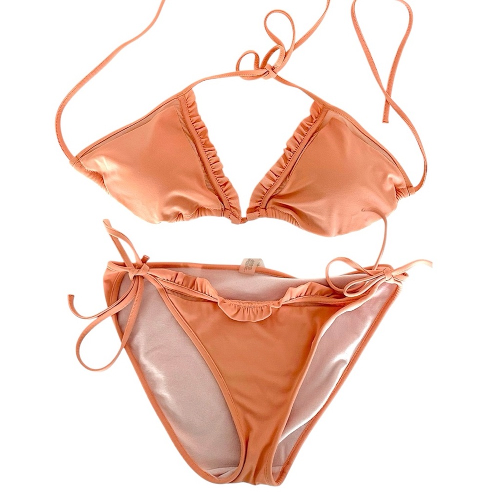 Victoria’s Secret Ruffle Trim Peach String Tie Y2K Bikini Set – Size Large